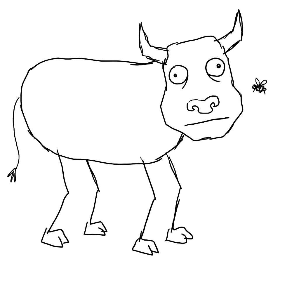 The White Bull — a hand-drawn bull staring at a fly